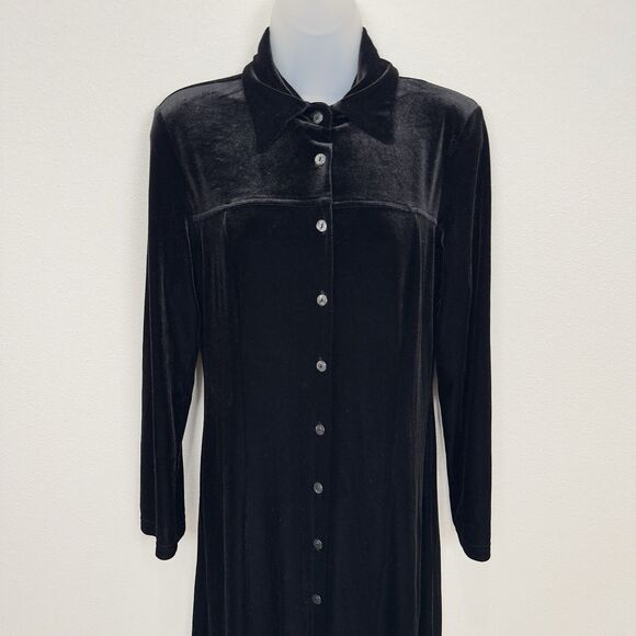 Vtg Coldwater Creek Dress Womens 6P Black Velvet Button Up Witchy Whimsigoth - Picture 2 of 11